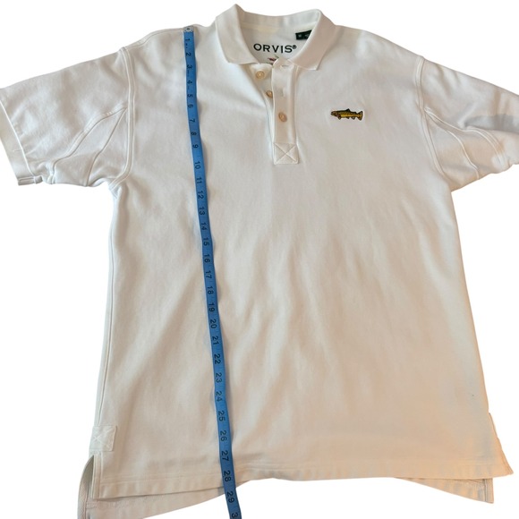 Orvis Polo Shirt‎ Embroidered Fish Logo Short Sleeve Casual Top White Mens M - Picture 7 of 11